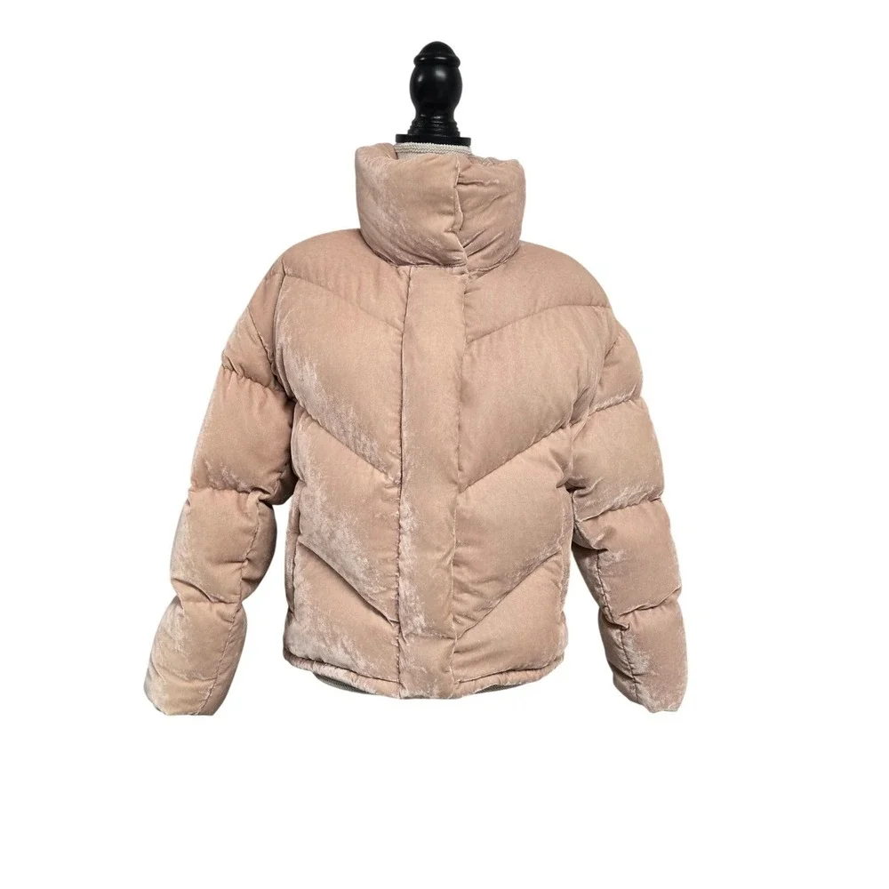 ARITZIA Wilfred Cloud Puff Velvet Goose Down Puffer Coat Jacket Pink XS READ‎